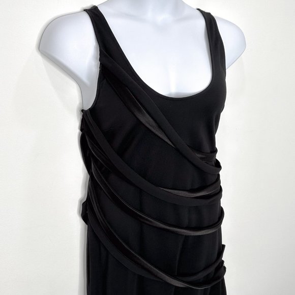Halston Heritage Sleeveless Scoop-Neck Mini Dress w/ Draped Strappy Detail Black - Picture 5 of 16